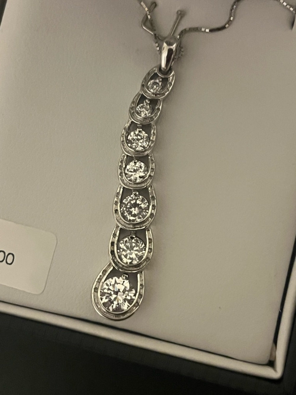 Sterling Silver Horseshoe Drop Pendant Necklace with Clear Cubic Zirconia Stones - Picture 2 of 4